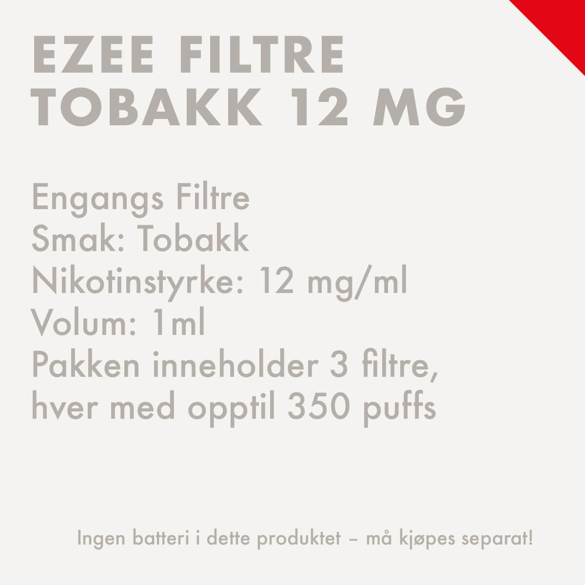 ezee e-sigarett filtre tobakk 12mg nikotin 3 filtre