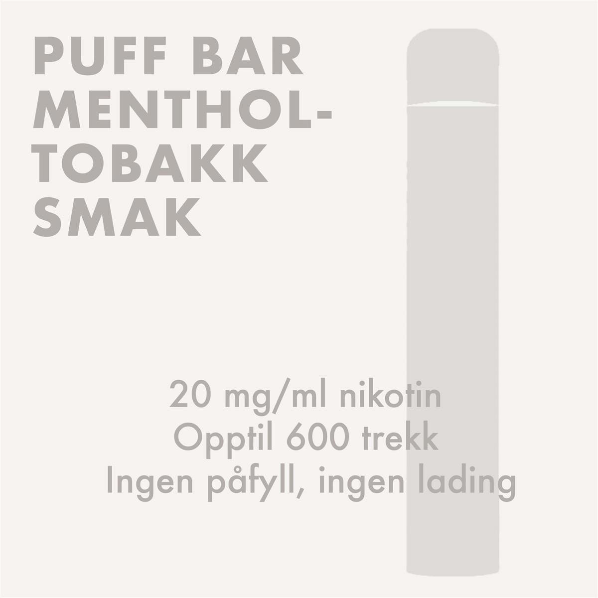 Puff Bar Engangs Ezee Menthol-Tobakk 20mg Nikotin 600 trekk