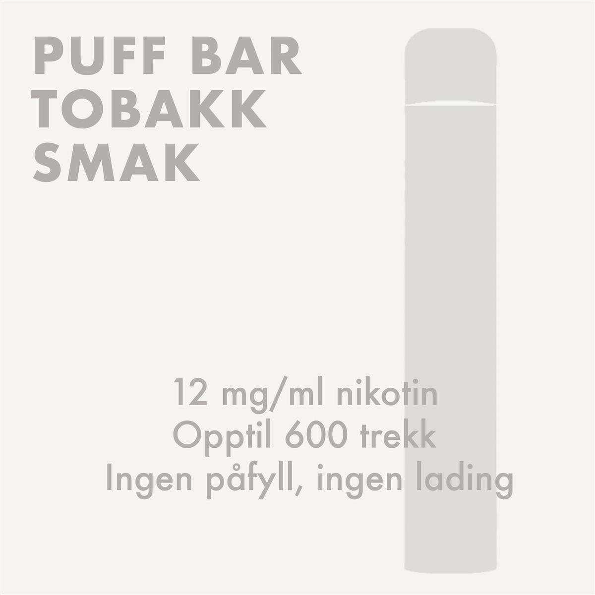 Puff Bar Engangs Ezee Go+ Tobakk 12mg/ml Nikotin 600 trekk